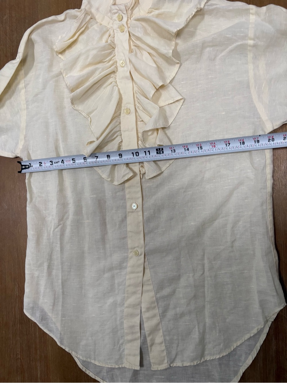 Pale Yellow Ruffle Front Button-Down Blouse - Picture 6 of 8
